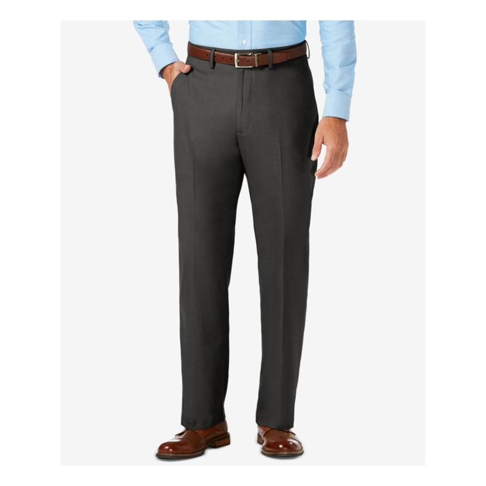 HAGGAR CLOTHING Mens Gray Flat Front Stretch Classic Fit Stretch Pants W38/ L32